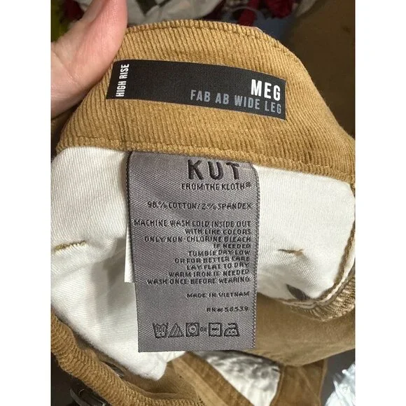 Kut From The Kloth High Rise Meg Fab Ab Wide Leg Corduroy Pants Size 10 Brown - Picture 6 of 8